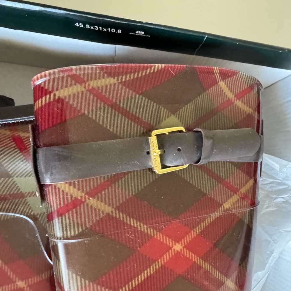 Ralph Lauren Rosalyn Rain Boots 6 plaid (sage & Burgundy) NWOT in box - Picture 3 of 10